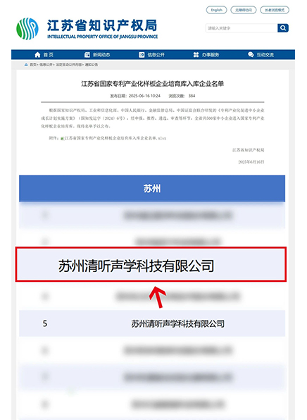 清聽聲學(xué)入選國(guó)家專利產(chǎn)業(yè)化樣板企業(yè)