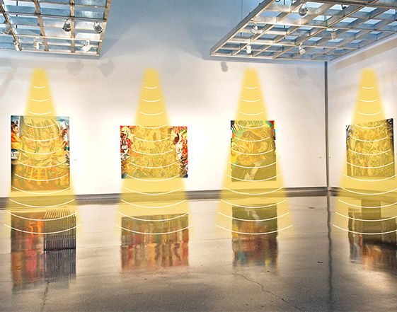 畫廊定向喇叭提供分區(qū)藝術解說，增強觀眾沉浸感，保持環(huán)境安靜。