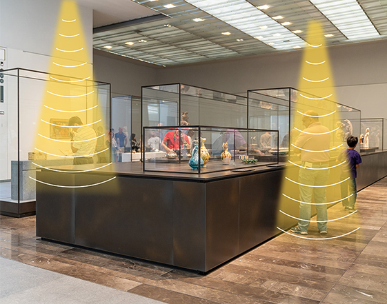 展廳定向音響精準聲音控制，區(qū)域語音獨立，無干擾。